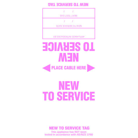 New to service tags displayed on white background