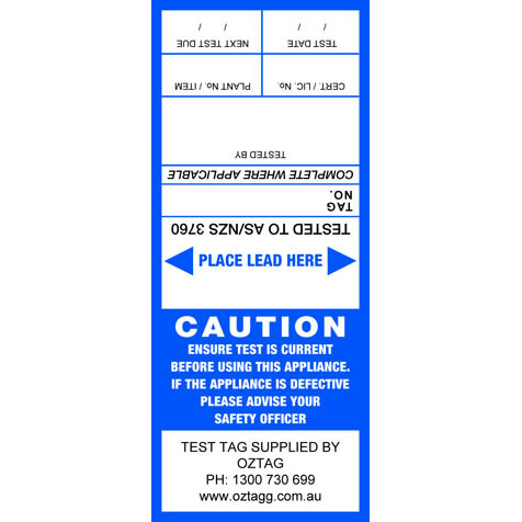 Generic blue test tags pack of 100